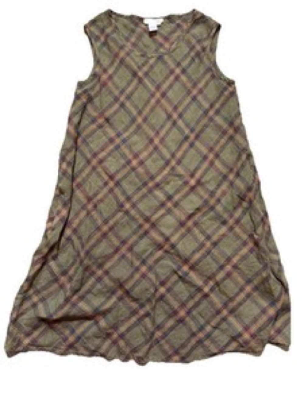 Anthropologie Isabella Bird linen dress sleeveless M plaid tartan shift pockets